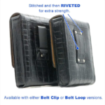 Black alligator-embossed holster, open showing Kydex insert