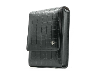 Black alligator-embossed leather holster with SP emblem